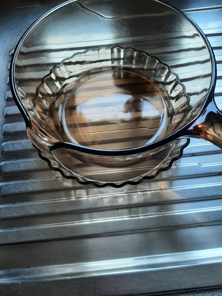 Vintage Vision Corning ovenschaal amber + taartvorm, Ophalen of Verzenden, Glas