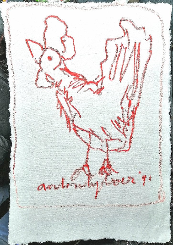 A Heyboer Kip op scheppapier mixmarker 35 x 50cm, Antiek en Kunst, Ophalen of Verzenden