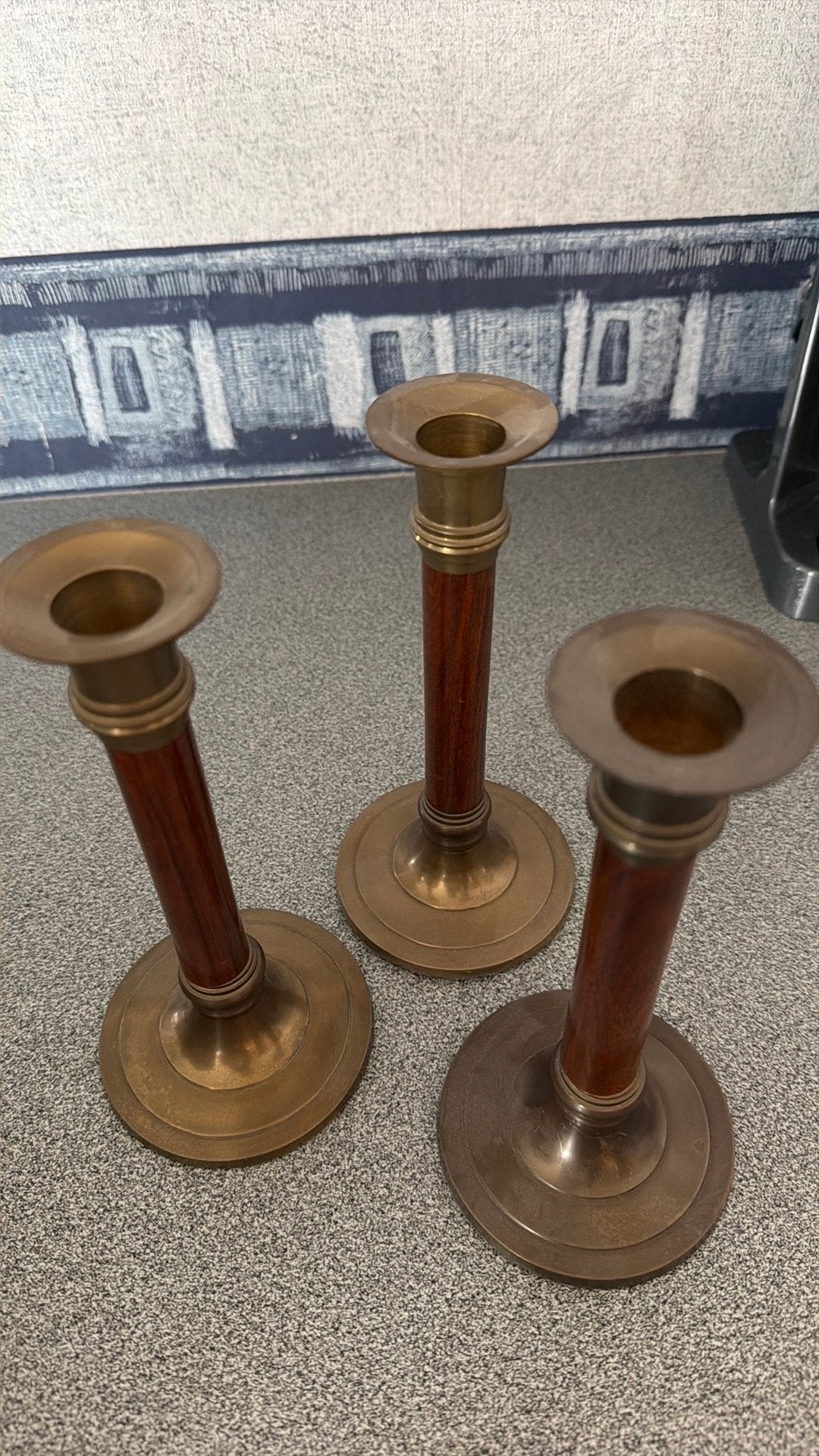 Drie kandelaars met brons voet en kopgedeelte., Antiek en Kunst, Ophalen of Verzenden