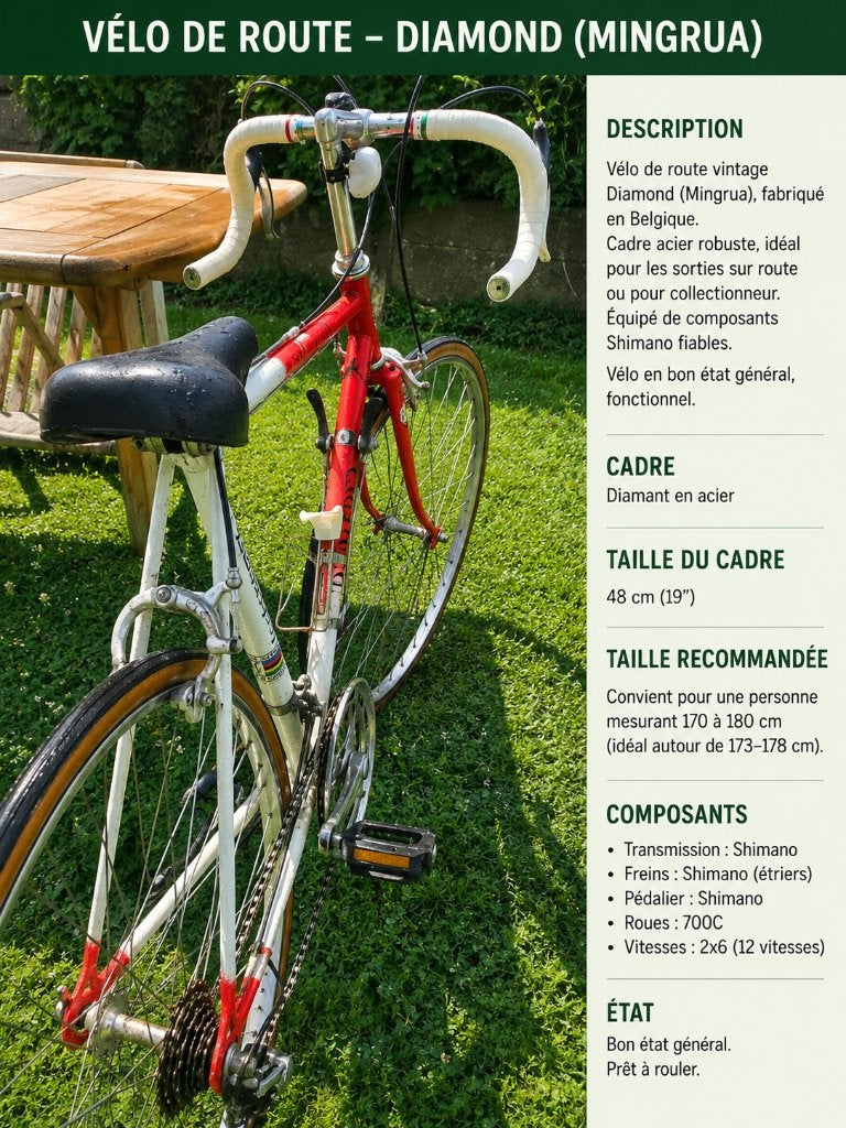 Diamond Vintage Belgische racefiets — Klassieke racefiets, Gebruikt, 26 inch, 10 tot 15 versnellingen, Minder dan 49 cm
