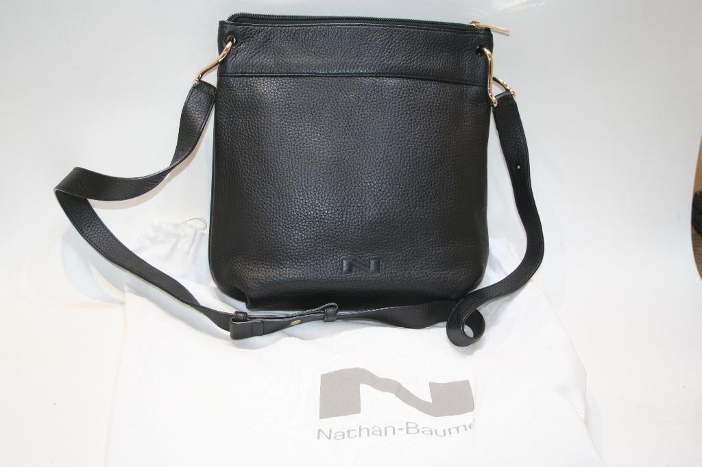 Nathan, très beau sac porté épaule, cuir grainé noir, TBE, Enlèvement ou Envoi, Comme neuf, Noir, Cuir