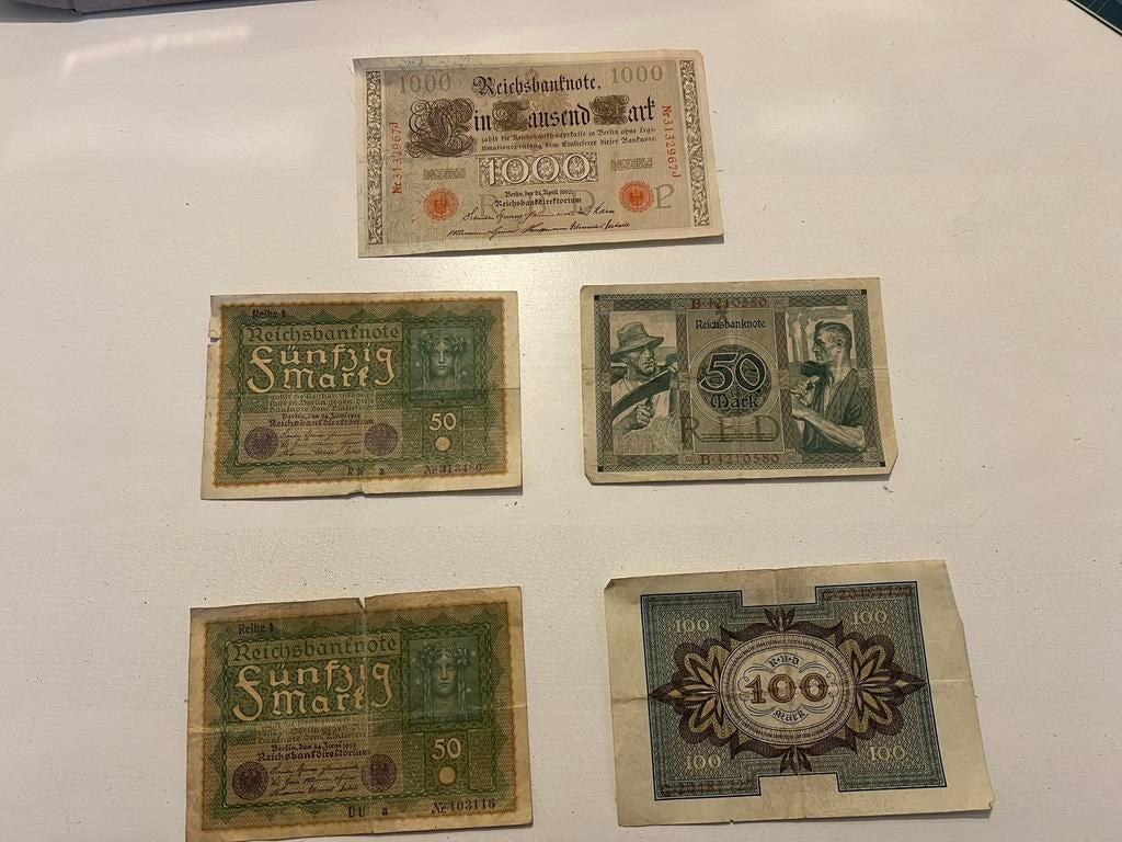 5 oude, duitse bankbiljetten, Postzegels en Munten, Ophalen of Verzenden