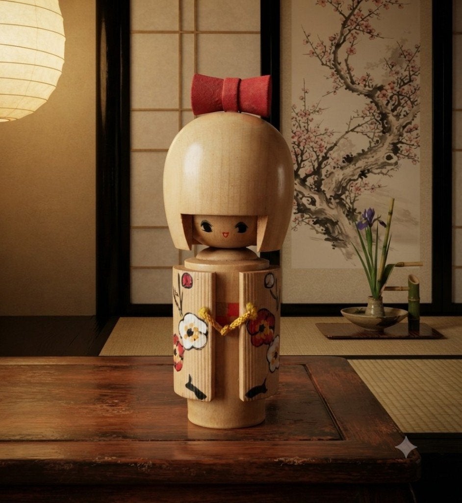 Superbe grand Kokeshi de Tomio Ishida (18 cm), Antiquités & Art, Enlèvement ou Envoi, Japon, Bois, Peint