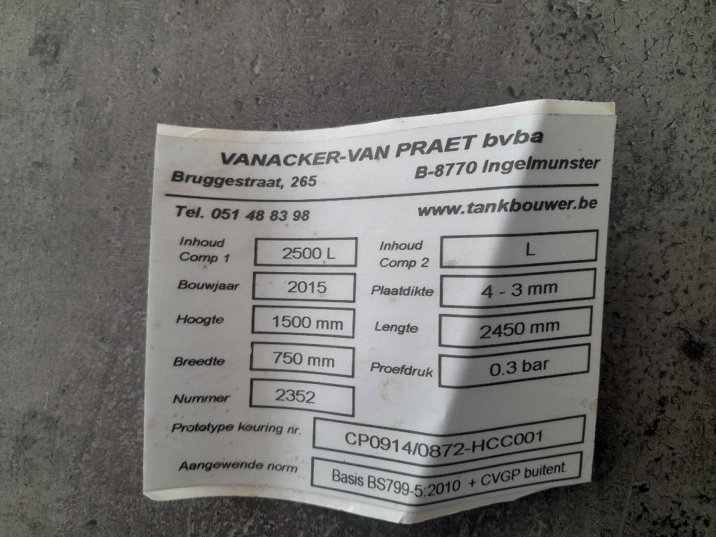 Dubbelwandige mazouttank 2500 liter, Enlèvement, Utilisé, Autres types