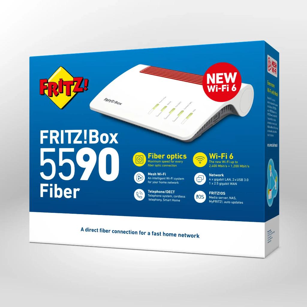 FRITZBox 5590 Fibre Edition International (Modem fibre opt.), Computers en Software, Routers en Modems, Verzenden, Nieuw, Router
