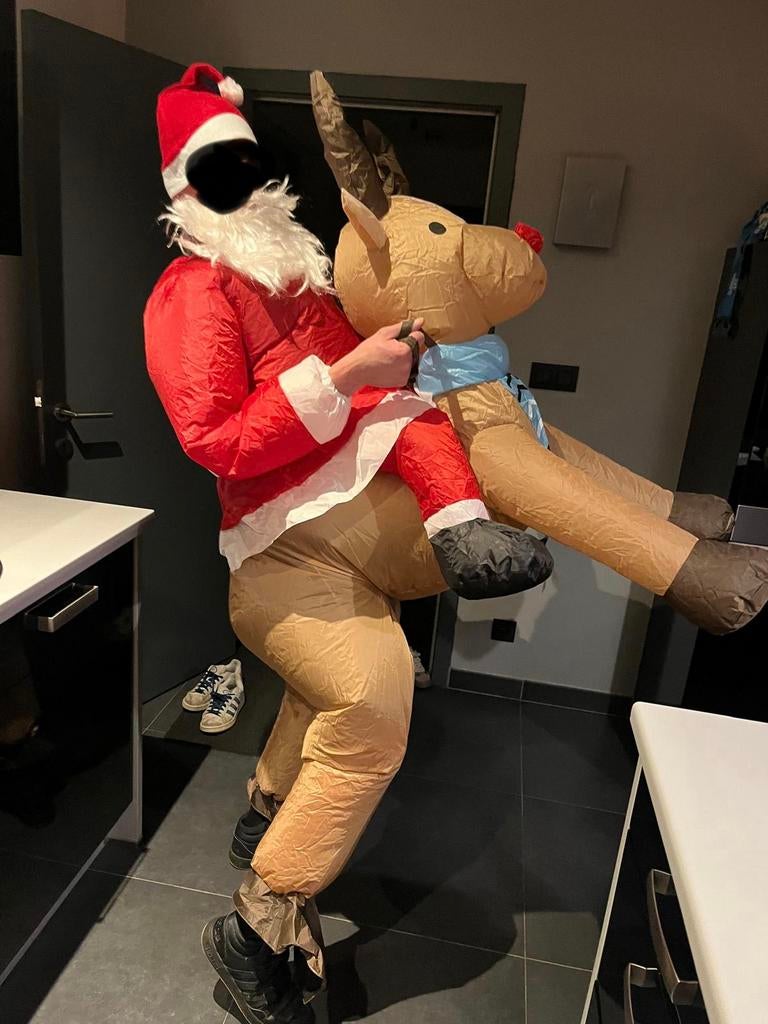 Opblaasbare carnaval kleding Kerstman op rendier., Kleding | Heren, Ophalen, Zo goed als nieuw, Overige maten, Kleding