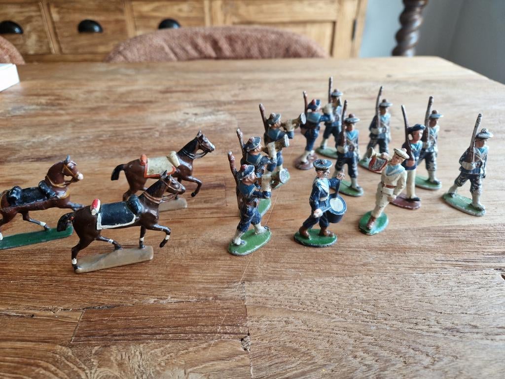 Lot van oude franse tinnen soldaten en paarden, Ophalen of Verzenden