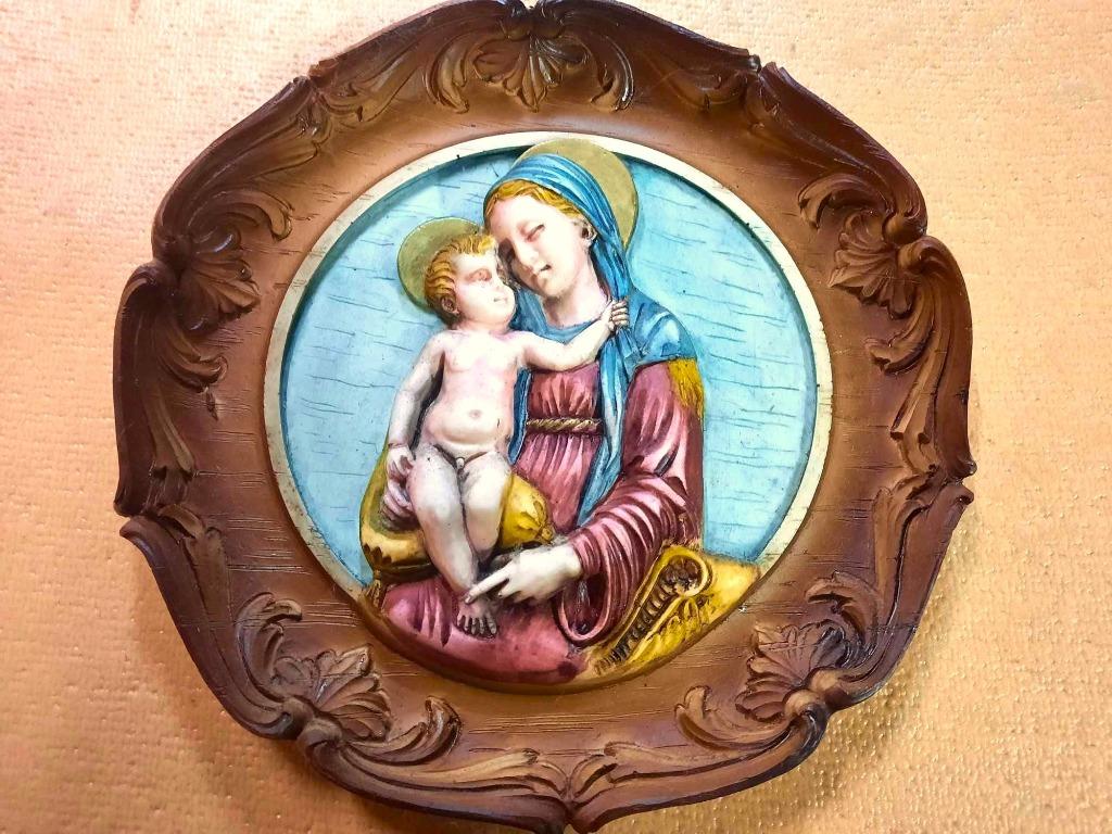 Mooi Antieke wandbord met Maria met kindje Jezus, Verzamelen, Religie, Ophalen, Zo goed als nieuw, Beeld(je), Overige religies