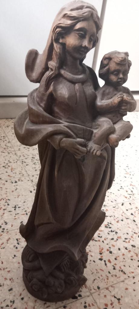 Mooi groot houten Mariabeeld met kindje, 45 cm, Enlèvement ou Envoi