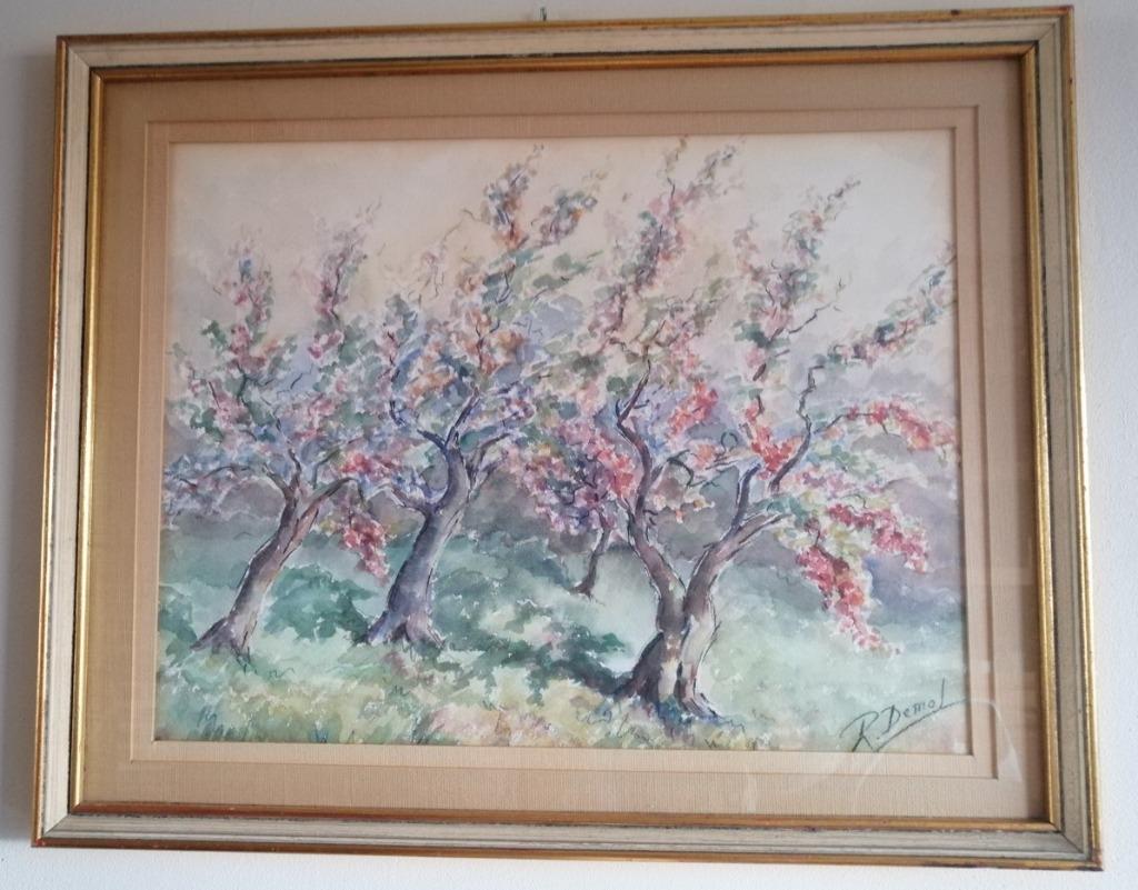 Aquarel "Bloesem" van R. Demol (Sint-Pieters-Woluwe) izgs, Antiek en Kunst, Kunst | Schilderijen | Klassiek, Ophalen