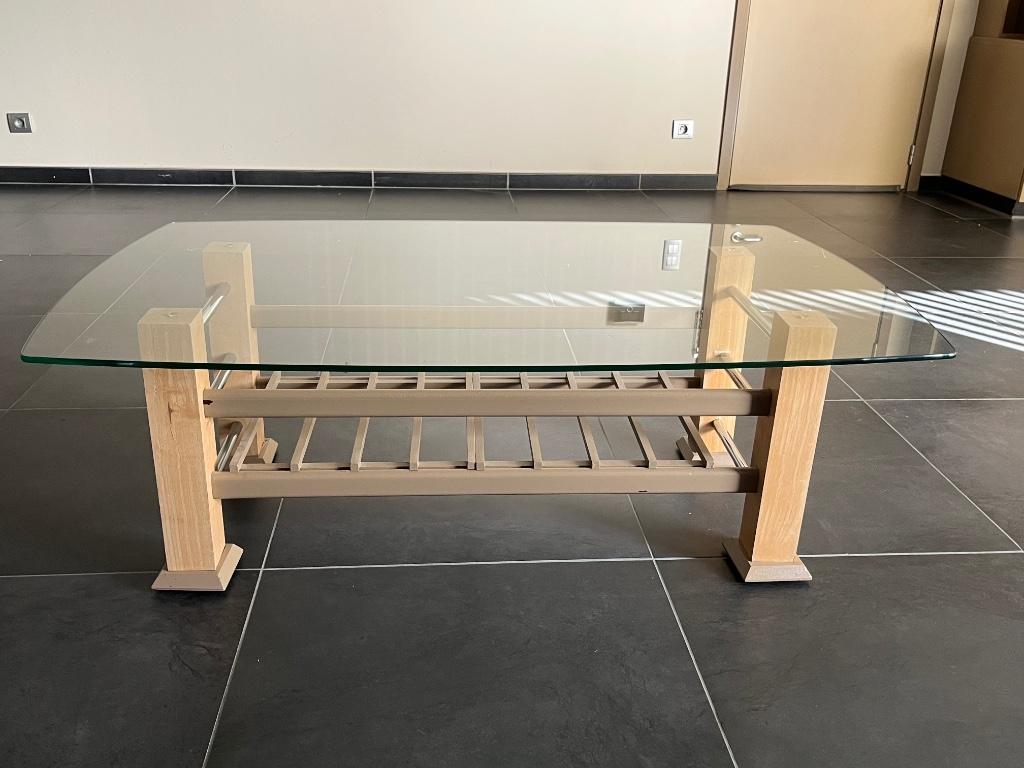 Glazen salontafel, Huis en Inrichting, Tafels | Salontafels, Ophalen, Gebruikt, 100 tot 150 cm, Glas