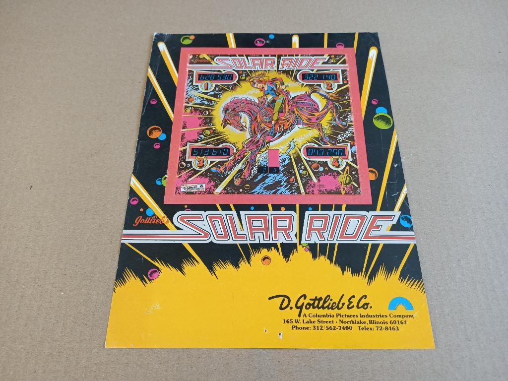 Flyer: Gottlieb Solar Ride (1979) Flipperkast, Verzamelen, Automaten | Flipperkasten, Flipperkast, Gottlieb, Verzenden