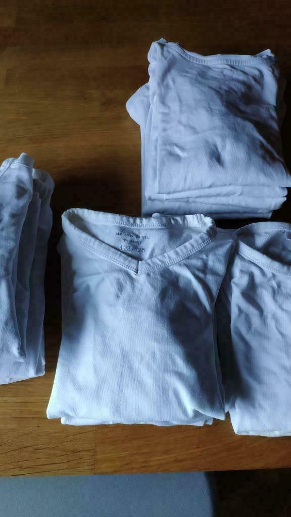 witte longsleeve ronde v-hals t-shirt lange mouw wit 122 128, Garçon ou Fille, Enlèvement ou Envoi, Chemise ou À manches longues