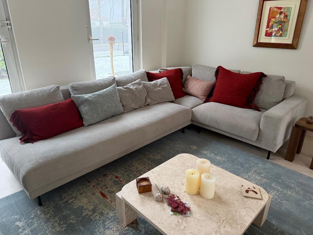 Moet weg!!  licht grijze-beige zithoek, Huis en Inrichting, Zetels | Complete zithoeken, Ophalen, Zo goed als nieuw, Stof, Modern en neutraal
