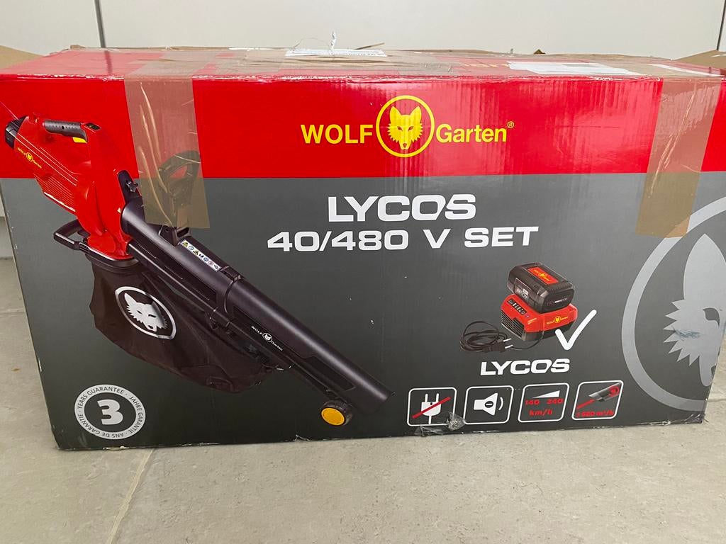 Wolf Garten Lycos 40/480 V Set  defect– batterij + lader, Tuin en Terras, Bladblazers, Verzenden, Zo goed als nieuw, Accu, Handgedragen