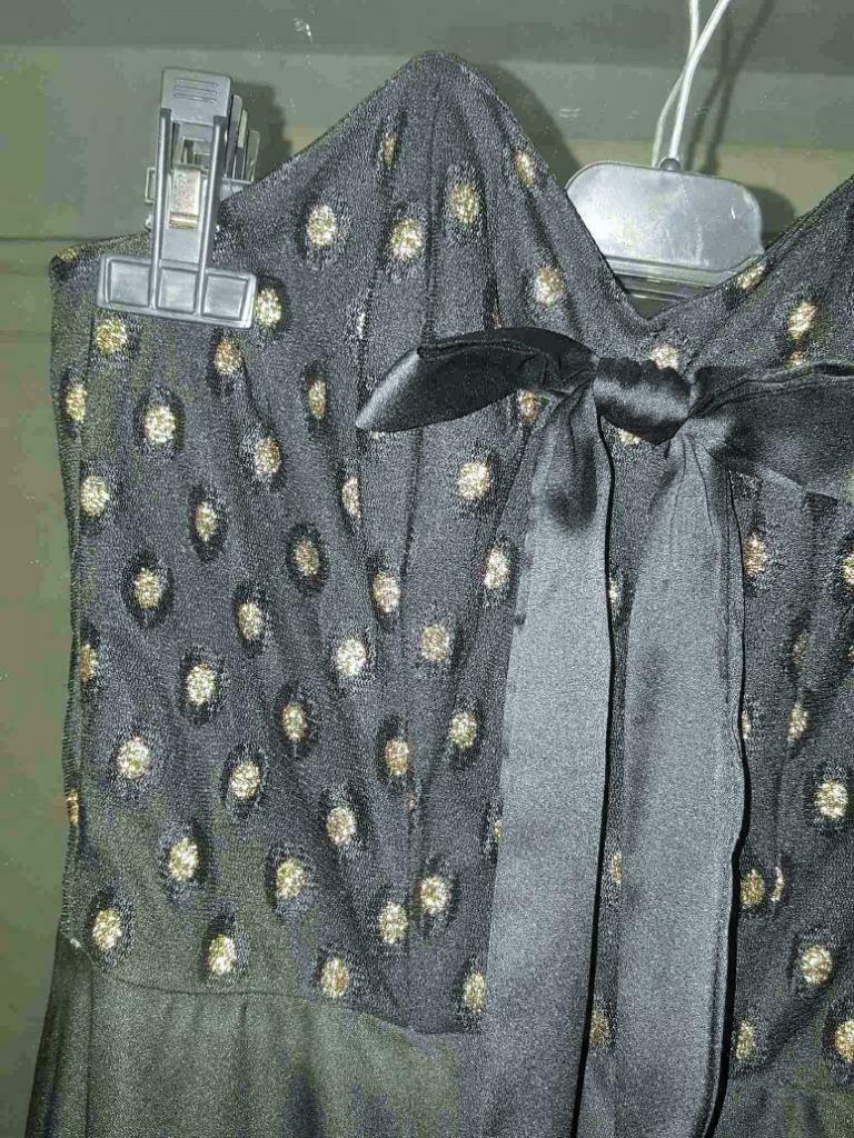 robe soir  bustier vintage noir pois doré et nœud bas évasé, Ophalen of Verzenden, Zwart
