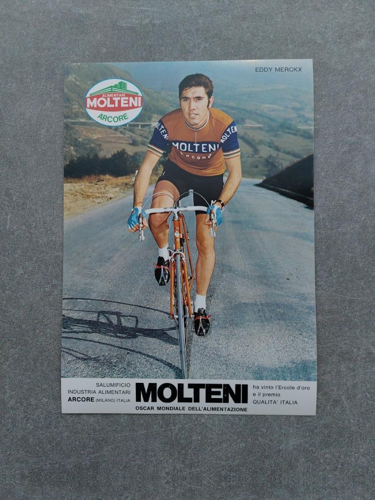 Grote kaart Eddy Merckx - Molteni, Verzamelen, Ophalen of Verzenden, Zo goed als nieuw, Spelerskaart