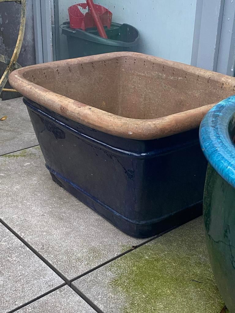 Grands pots (bacs à fleurs) en terre cuite émaillé JAPON, Tuin en Terras, Bloembakken en Plantenbakken, Zo goed als nieuw, Binnen