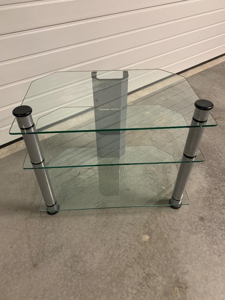Tv-meubel in glas, Ophalen, 50 tot 100 cm, Zo goed als nieuw, Glas