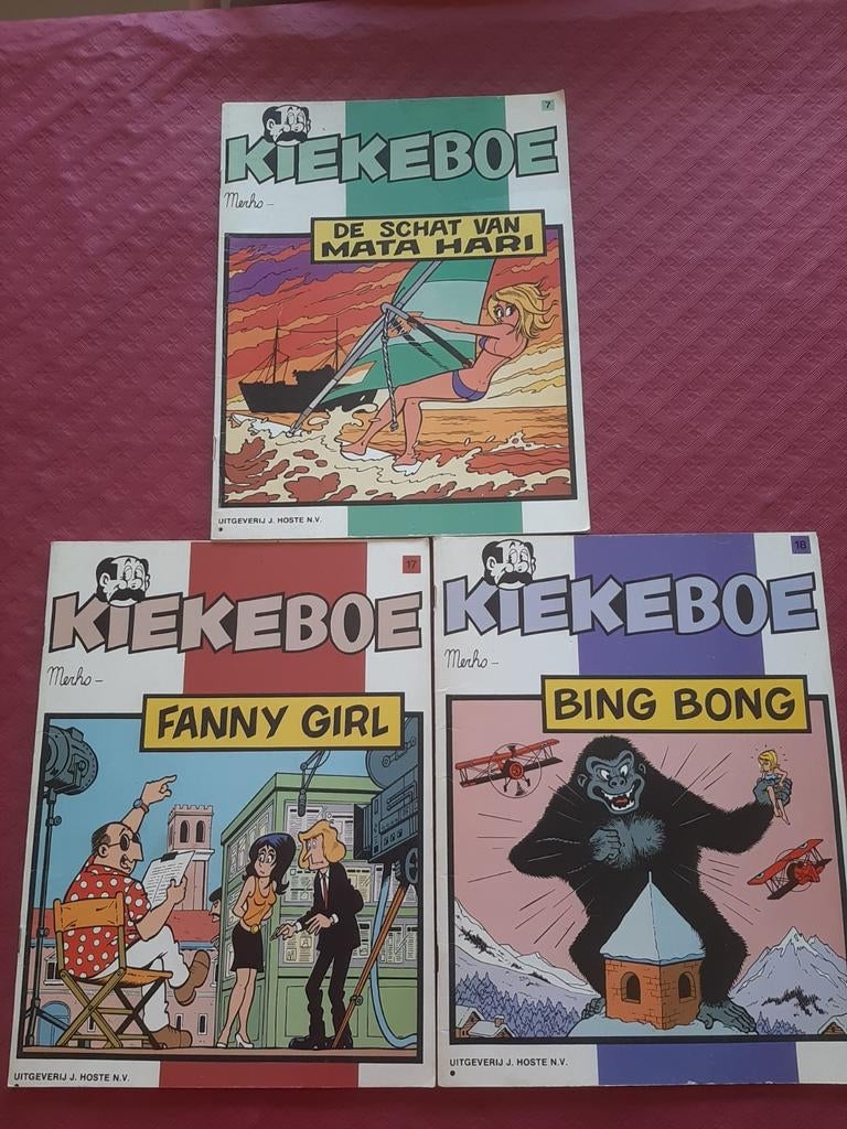Set van 3 originele Kiekeboe stripalbums – begin ‘80, Enlèvement ou Envoi, Utilisé