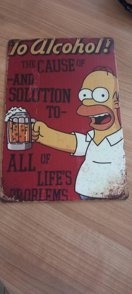 Metalen bord Homer Simpson.Nieuw. 30 x 20 cm, Verzamelen, Ophalen of Verzenden, Overige figuren, Nieuw, Plaatje, Poster of Sticker
