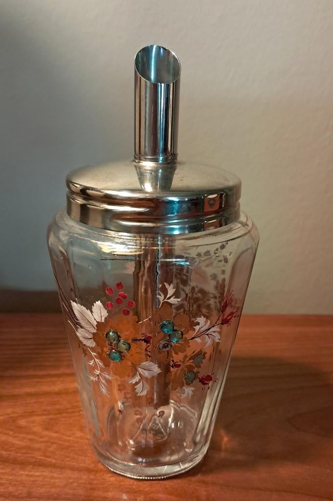 Vintage  suikerstrooier, glas en metaal, Enlèvement ou Envoi