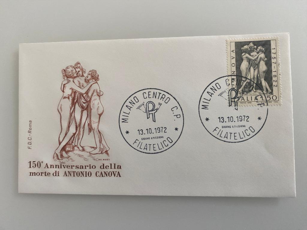 Timbre Enveloppe premier jour Italie Antonio Canova 1972, Enlèvement ou Envoi, Affranchi