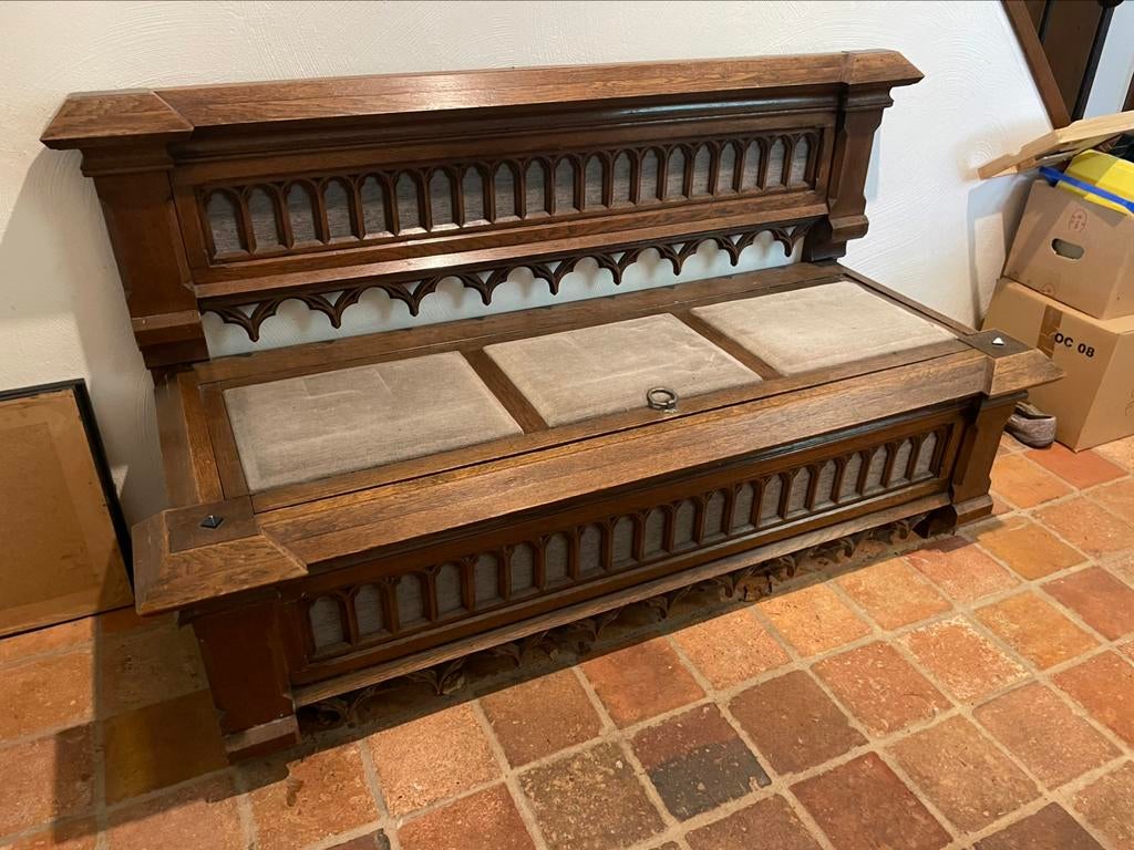 Houten bank met bergruimte. Ideaal voor in hall., Antiek en Kunst, Ophalen