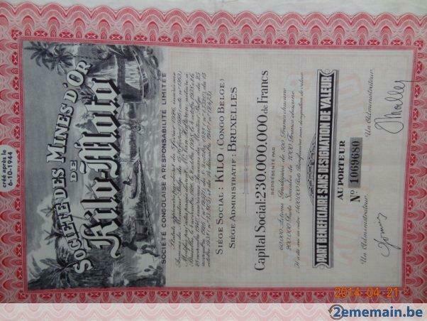 Ancien titre boursier KILO-MOTO, Ophalen