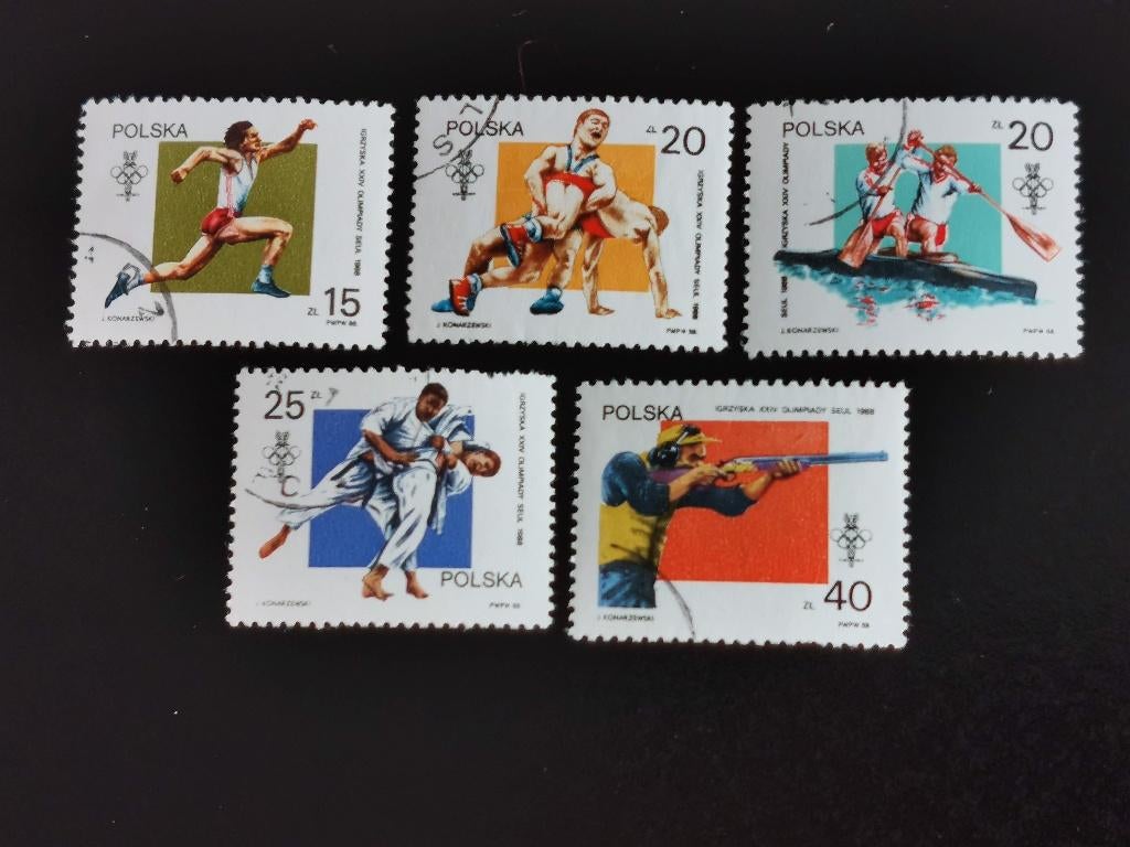 Pologne 1988 - sports - course à pied, lutte, aviron, judo, Enlèvement ou Envoi, Pologne, Affranchi