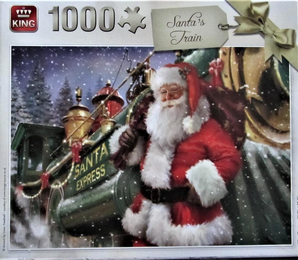 PRACHTIGE KERSTPUZZEL MET KERSTMAN EN TREIN (1000 STUKJES),, Ophalen of Verzenden, 500 t/m 1500 stukjes, Zo goed als nieuw, Legpuzzel