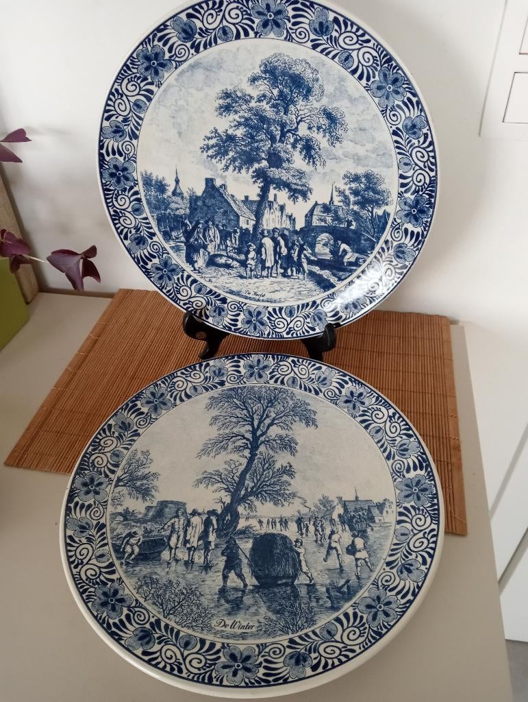 Wandborden Delft Chemfeka herfst en winter, Antiek en Kunst, Antiek | Wandborden en Tegels, Ophalen