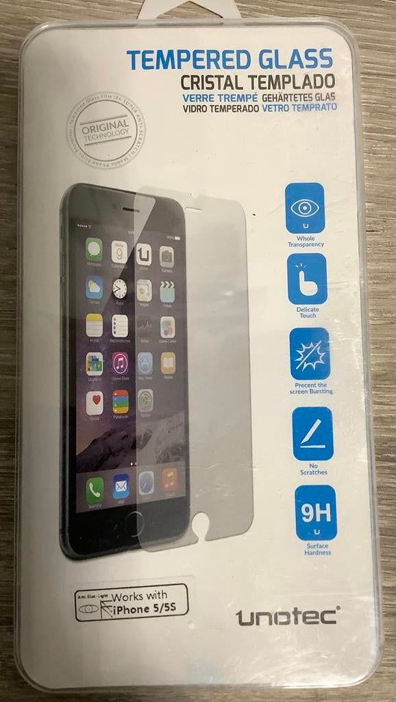 Unotec tempered glass IPhone 5/5S, Ophalen of Verzenden, Nieuw