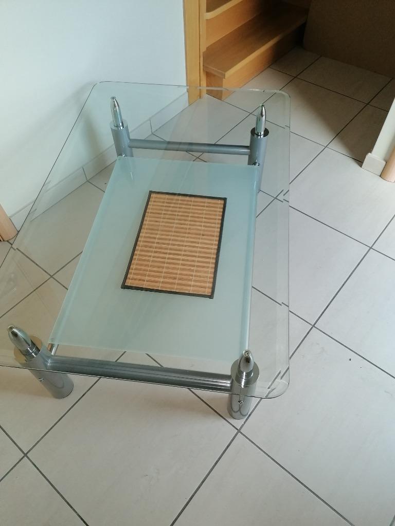 Salontafel met blad in glas, 100 à 150 cm, Comme neuf, Verre, Enlèvement
