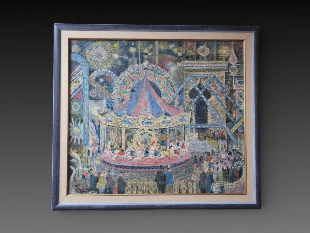 Milo Ghobert (1917-1978) scène de fête foraine animée, Ophalen of Verzenden