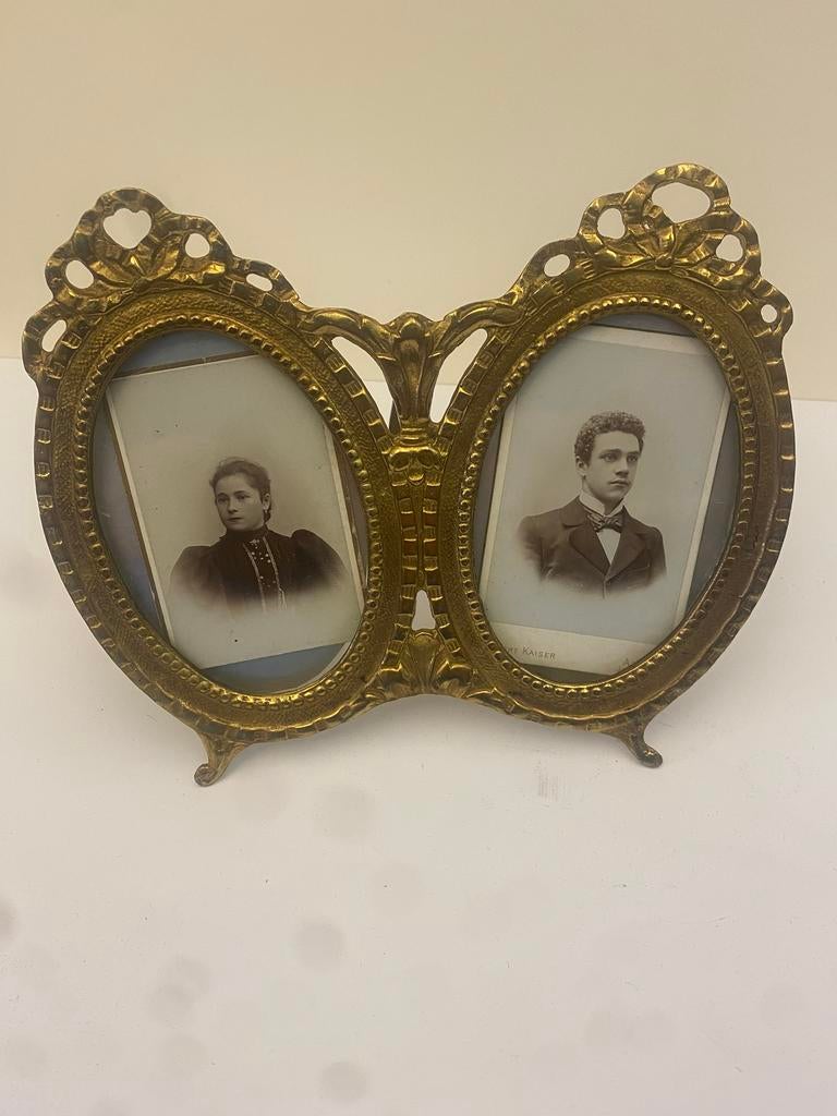 Stijlvolle dubbele koperen fotolijst., Antiek en Kunst, Antiek | Brons en Koper, Koper, Ophalen of Verzenden