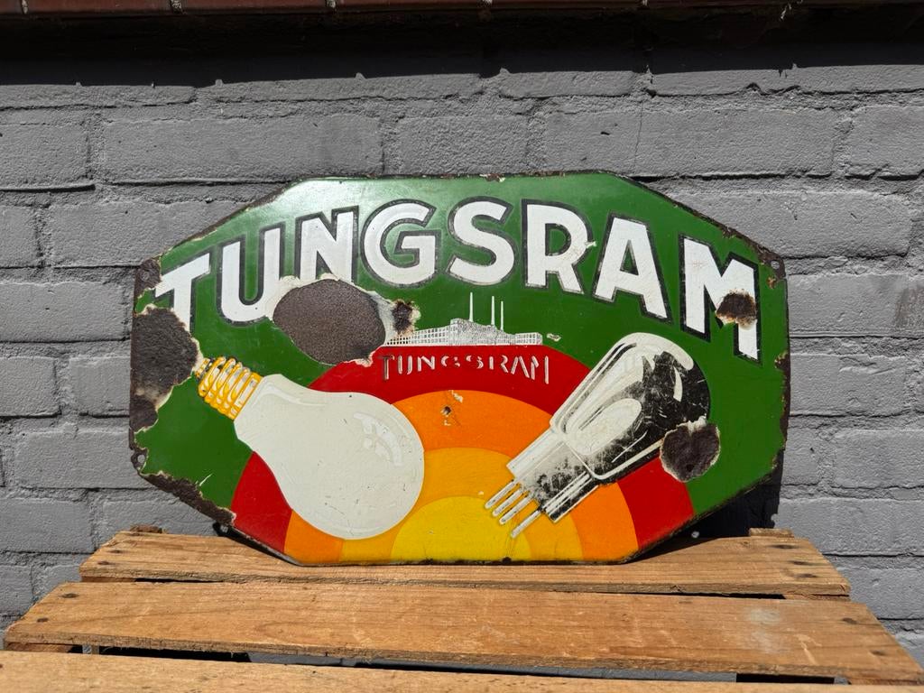 TUNGSRAM Lampen emaille bord, Ophalen of Verzenden
