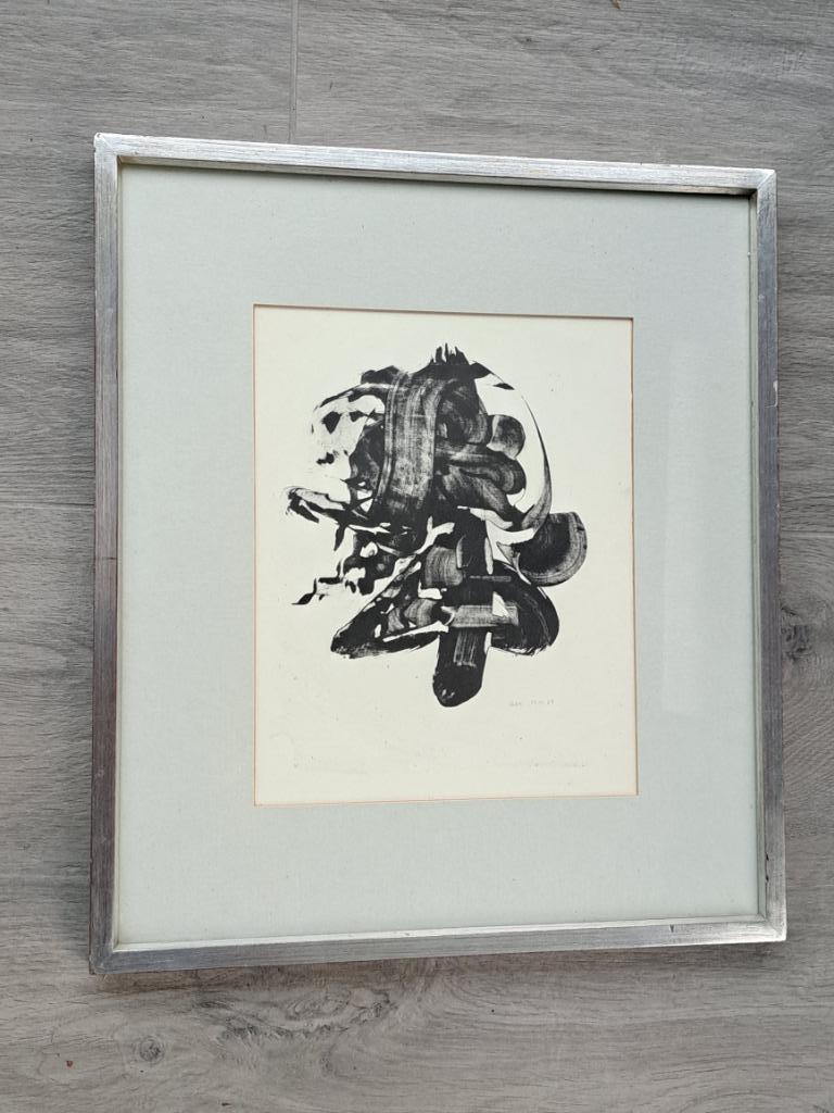 Abstract kunstwerk - gesigneerde litho uit 1969, Antiek en Kunst, Ophalen of Verzenden