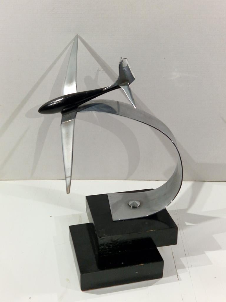 Art deco zweefvliegtuig,  chroom op houten voet vliegtuig, Enlèvement ou Envoi