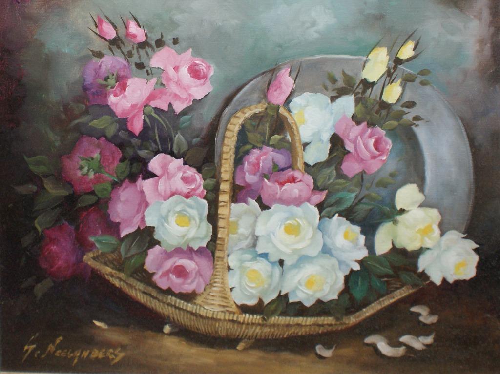 Gaston Noelanders (1910-1987): Bloemenstilleven O/D,84x74cm), Antiquités & Art, Enlèvement ou Envoi