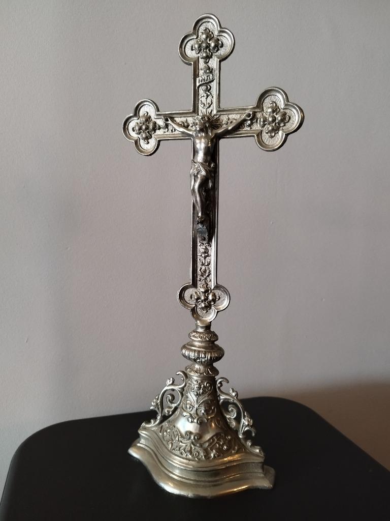 Frans metalen kruis met Christus in Rococo stijl - 1900, Antiek en Kunst, Ophalen of Verzenden
