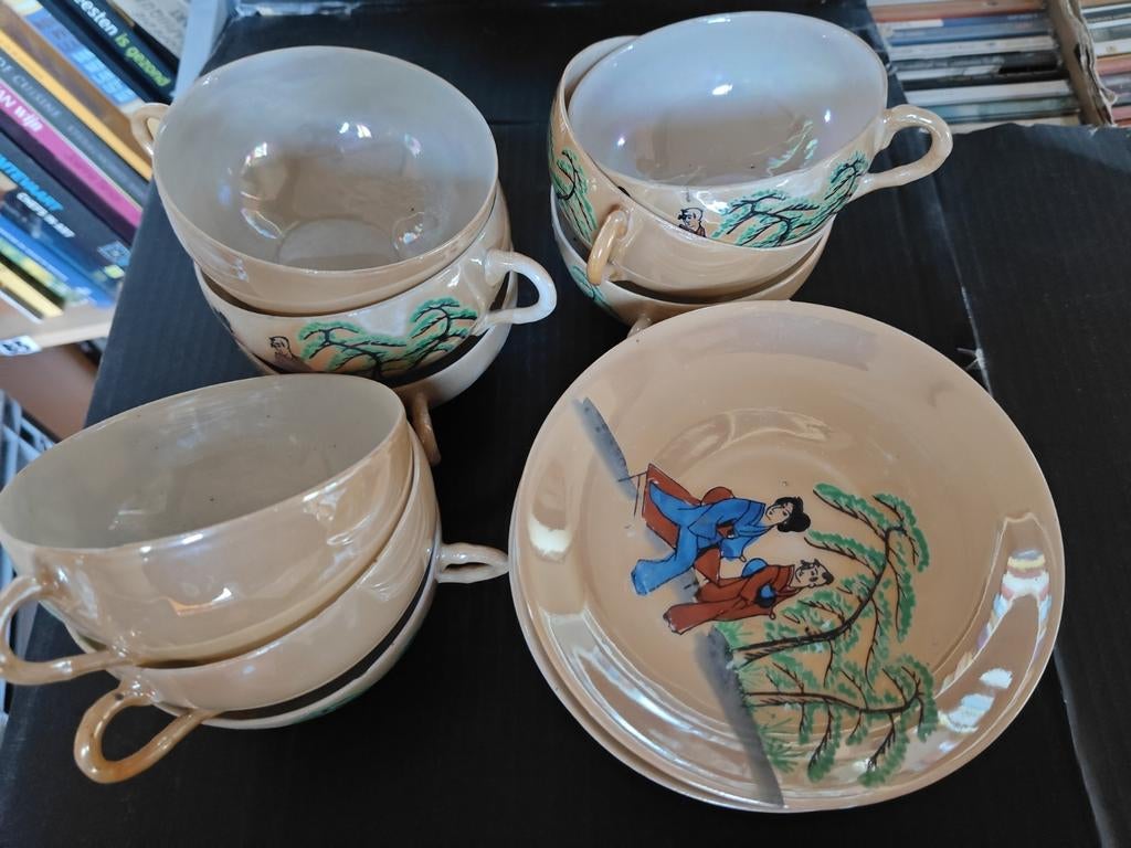 Oud Chinees porseleinen theeservies - 9-delig, Antiek en Kunst, Ophalen