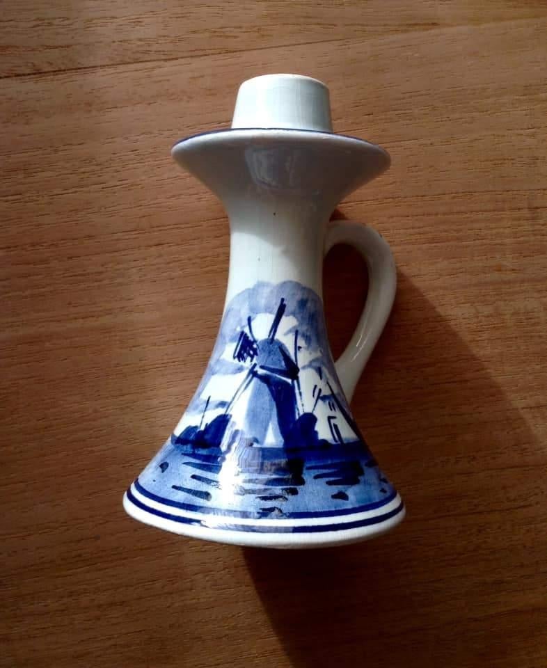 Antieke Delfts blauwe kaarshouder, Ophalen of Verzenden