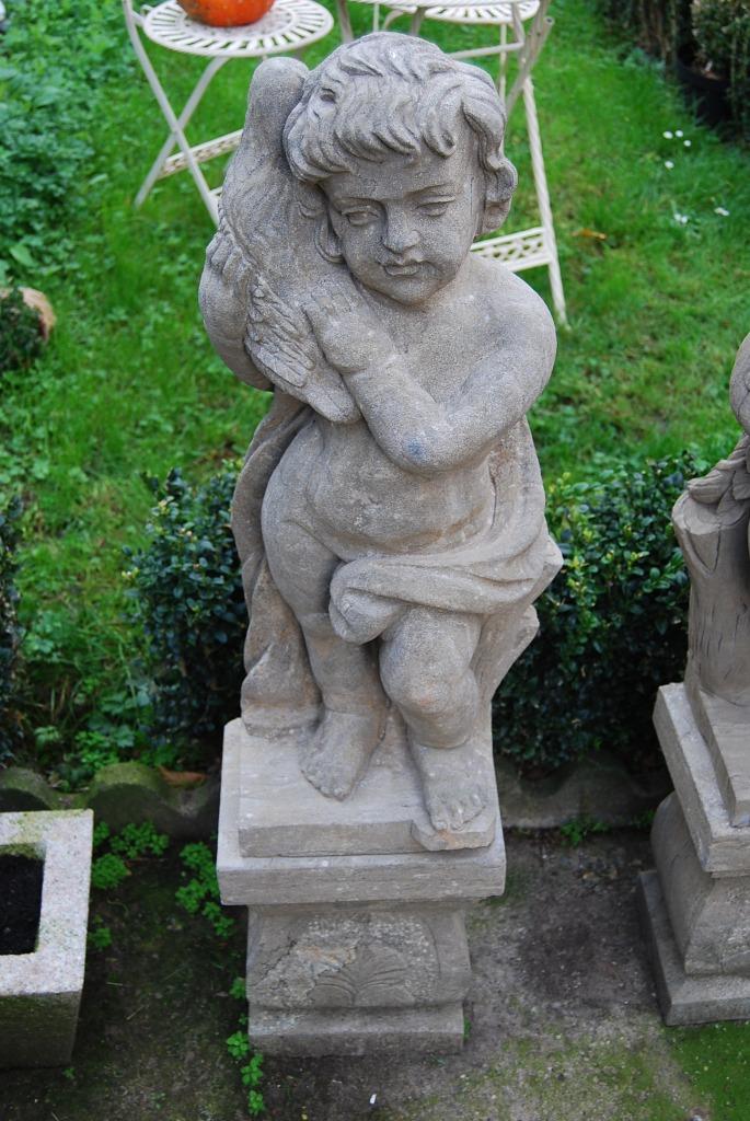 SUPERBE STATUE EN PIERRE BLEUE SUR SOCLE(le chérubin), Enlèvement, Utilisé, Pierre, Animal