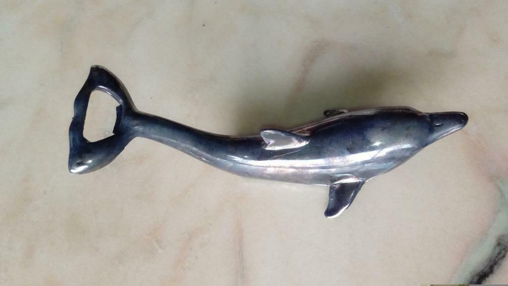 Zilver dolfijn flessen opener, Antiek en Kunst, Ophalen, Zilver