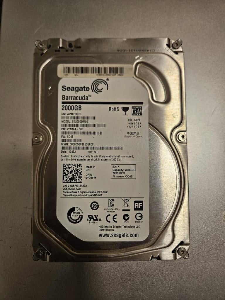 hdd 2 TB, Computers en Software, Ophalen, Zo goed als nieuw, Seagate, Desktop