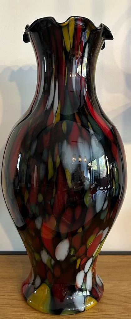 Grote zwarte murano tutti frutti vaas, Ophalen of Verzenden