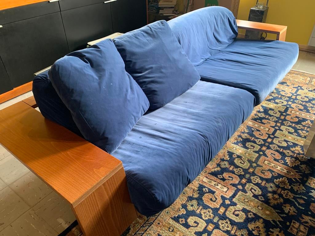 Design bank met hout en metaal, Huis en Inrichting, Ophalen, Gebruikt, Design, 75 tot 100 cm