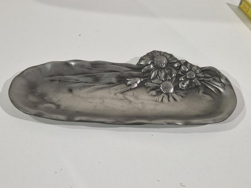 Vintage Art Nouveau-stijl pennenhouder Tin bloemen decor, Ophalen of Verzenden
