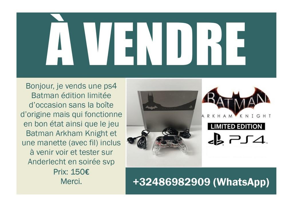 Ps4 Batman édition limitée à vendre, 500 GB, Avec 1 manette, Enlèvement, Utilisé